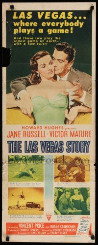 3w595 LAS VEGAS STORY insert '52 Victor Mature romances sexy Jane Russell & gives her jewelry!
