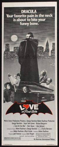 3w621 LOVE AT FIRST BITE insert '79 AIP, wacky vampire image of George Hamilton as Dracula!