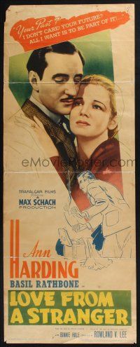 3w622 LOVE FROM A STRANGER insert '37 c/u of Basil Rathbone & Ann Harding, Agatha Christie