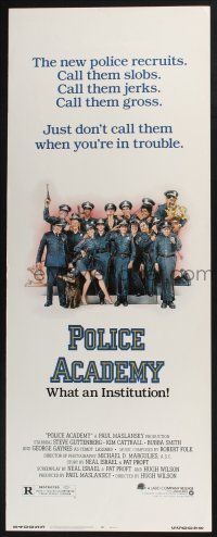 3w696 POLICE ACADEMY insert '84 Steve Guttenberg, Kim Cattrall, Drew Struzan police artwork!