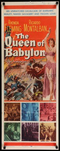 3w709 QUEEN OF BABYLON insert '56 art of sexy Rhonda Fleming, love's seven wonders of the world!