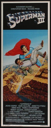 3w783 SUPERMAN III insert '83 art of Christopher Reeve flying with Richard Pryor by L. Salk!