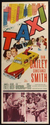 3w785 TAXI insert '53 artwork of Dan Dailey & Constance Smith in yellow cab in New York City!