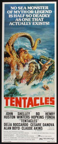 3w787 TENTACLES insert '77 Tentacoli, AIP, great art of octopus attacking sexy girl in bikini!