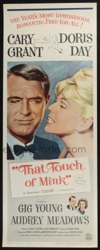 3w791 THAT TOUCH OF MINK insert '62 great close up art of Cary Grant & Doris Day!