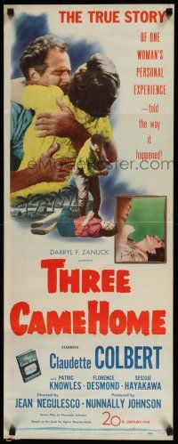 3w798 THREE CAME HOME insert '49 images of Claudette Colbert, women without their men!