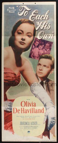 3w807 TO EACH HIS OWN insert '46 great close up art of pretty Olivia de Havilland & John Lund!