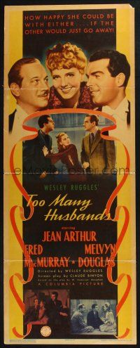 3w811 TOO MANY HUSBANDS insert '40 Jean Arthur between Fred MacMurray & Melvyn Douglas!