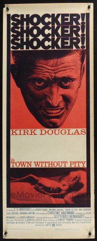 3w814 TOWN WITHOUT PITY insert '61 intense artwork of Kirk Douglas, plus sexy Christine Kaufmann!