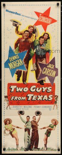3w820 TWO GUYS FROM TEXAS insert '48 Dorothy Malone & Penny Edwards riding Dennis Morgan & Carson!
