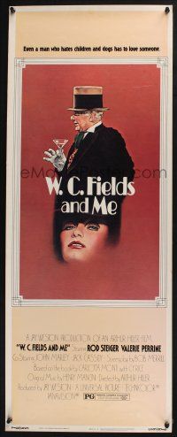 3w838 W.C. FIELDS & ME insert '76 Rod Steiger, Perrine, biography, great artwork holding cocktail!