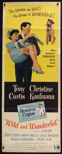 3w846 WILD & WONDERFUL insert '64 Tony Curtis, Christine Kaufmann, & Monsieur Cognac, the dog!
