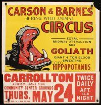 3x138 CARSON & BARNES 5 RING WILD ANIMAL CIRCUS circus poster '50s art of hippopotamus!