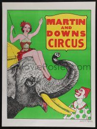 3x148 MARTIN & DOWNS CIRCUS 21x28 circus poster '70s under the big top, art of girl on elephant!