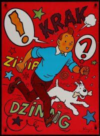 3x681 TINTIN Danish commercial poster '70 Herge's classic character running w/dog!