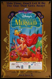 3x760 LITTLE MERMAID 26x40 video poster R98 Ariel, Flounder & Sebastian, Disney underwater cartoon!