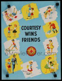 3x064 COURTESY WINS FRIENDS 2-sided 11x15 Canadian special '60s art of people being courteous!