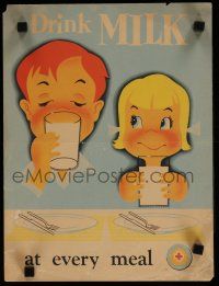 3x065 DRINK MILK AT EVERY MEAL 2-sided 11x15 Canadian special '60s cool art of children!
