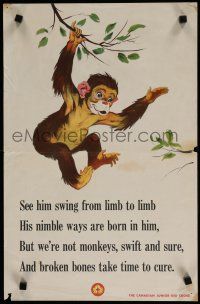 3x074 SEE HIM SWING FROM LIMB TO LIMB 2-sided Canadian special 14x22 '60s cool monkey art!
