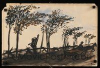 3x371 UNKNOWN ARTWORK 12x18 special '60s cool art of farmer waving at guy on a horse drawn cart!