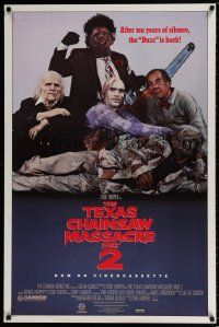 3x819 TEXAS CHAINSAW MASSACRE PART 2 27x41 video poster '86 Tobe Hooper horror, great cast portrait!