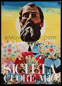 3x050 SICILIA CUORE MIO 20x27 Italian travel poster '75 cool art bust of man surrounded by flowers