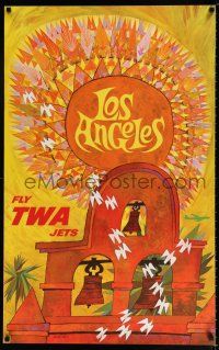 3x030 TWA LOS ANGELES 25x40 travel poster '60s Southern California, David Klein artwork!