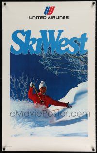 3x032 UNITED AIRLINES SKI WEST 25x40 travel poster '75 great image of skier on hillside!