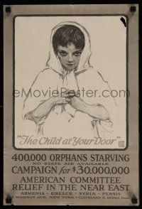 3x001 CHILD AT YOUR DOOR 14x21 WWI war poster '17 great DP art of starving orphan wearing a scarf!