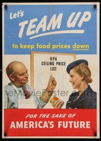 3x017 LET'S TEAM UP TO KEEP FOOD PRICES DOWN 20x28 WWII war poster '44 for the sake of our future!
