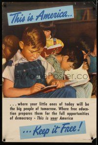 3x005 THIS IS AMERICA KEEP IT FREE 24x36 WWII war poster '42 Lee photo of children reading books!
