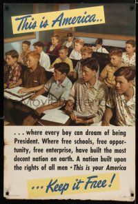 3x006 THIS IS AMERICA KEEP IT FREE 24x36 WWII war poster '42 cool image of students in class!
