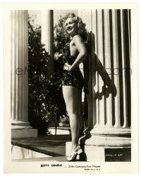 3y120 BETTY GRABLE 8x10.25 still '40s full-length portrait in sexy swimsuit standing by column!