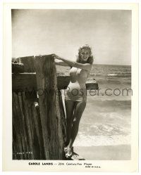 3y186 CAROLE LANDIS 8.25x10.25 still '40s full-length in swimsuit smiling on the edge of a pier!