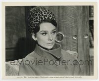 3y196 CHARADE 8.25x10 still '63 great close up of sexy Audrey Hepburn in leopardskin hat!