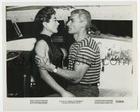 3y315 FEMALE ON THE BEACH 8.25x10 still '55 manly Jeff Chandler grabs Joan Crawford inside boat!