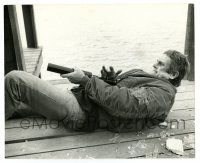 3y435 HUNTER 8.25x10 still '80 Steve McQueen laying on ground after falling through window!