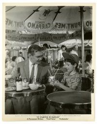 3y460 IT STARTED IN NAPLES 8x10.25 still '60 Clark Gable stares at Marietto with ice cream soda!