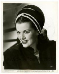 3y483 JANIS PAIGE 8x10.25 still '46 close up wearing deep cloche of black felt & corded straw!