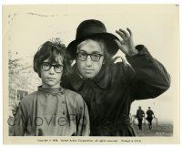 3y576 LOVE & DEATH 8x10.25 still '75 great close up of Woody Allen with boy who plays him young!