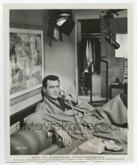 3y722 PILLOW TALK candid 8.25x10 still '59 Rock Hudson with on phone under light & boom microphone!