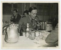 3y974 WEST OF SHANGHAI candid 8.25x10 still '37 Boris Karloff eating lunch in full Chinese makeup!