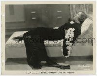 3y976 WHAT A WIDOW 8x10 still '30 full-length Gloria Swanson in velvet dress laying on bed!