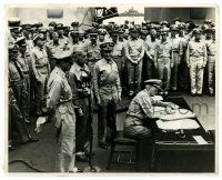 3y989 WWII JAPANESE SURRENDER 8.25x10 news photo '45 Nimitz signs on the Missouri by MacArthur!