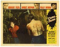 3z569 CAPE FEAR LC #5 '62 c/u of bloody Gregory Peck & Robert Mitchum at climax in swamp!