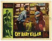 3z603 CRY BABY KILLER LC #5 '58 Jack Nicholson in his first role holding gun on woman with baby!