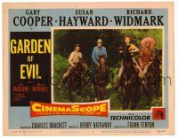 3z649 GARDEN OF EVIL LC #4 '54 Gary Cooper, sexy Susan Hayward & Richard Widmark on horseback!