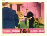 3z663 GOLDFINGER/DR. NO LC #5 '66 color image of Sean Connery as James Bond facing down Oddjob!