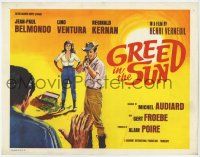 3z287 GREED IN THE SUN TC '65 art of Jean-Paul Belmondo pointing rifle at man with hands up!