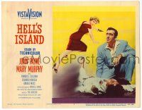 3z678 HELL'S ISLAND LC #7 '55 sexy Mary Murphy with gun behind John Payne with dead body!